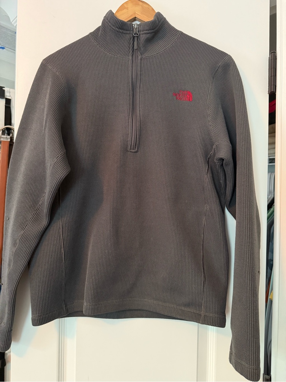 The North Face Men's Charcoal Half-Zip Pullover with Red Logo